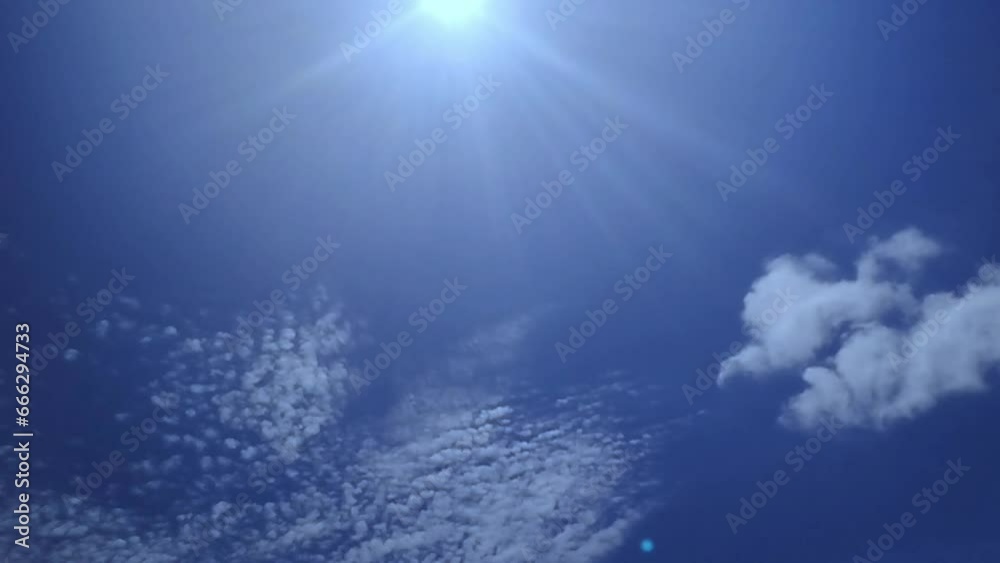 Video of blue sky with white clouds and sun rays. Stock clip with a beautiful view of the sky in full HD. Video of blue sky with white clouds and sun rays. Stock clip with a beautiful view of the sky in full HD.