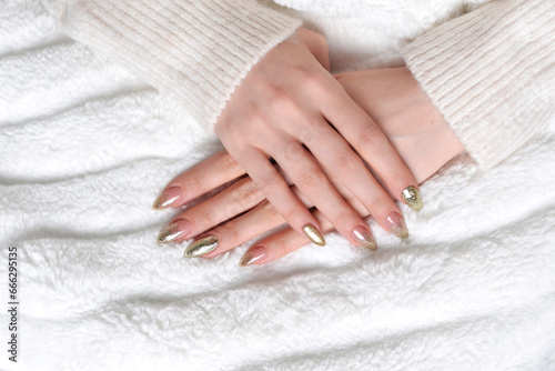 female white manicure close-up. wedding manicure. New Year s manicure. holiday manicure