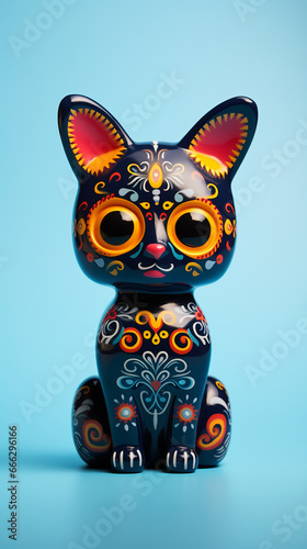 Cute Mexican day of the dead cat in the form of a skull on a light background