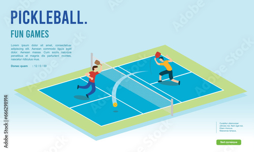 Premium Illustration of isometric pickleball players playing together best for your digital graphic and print	