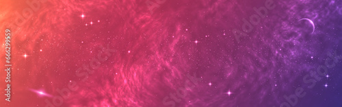 Cosmos wallpaper. Wide starry galaxy. Glowing milky way with stars. Beautiful universe with planets. Space texture with magic clouds. Bright nebula with cosmic dust. Vector illustration