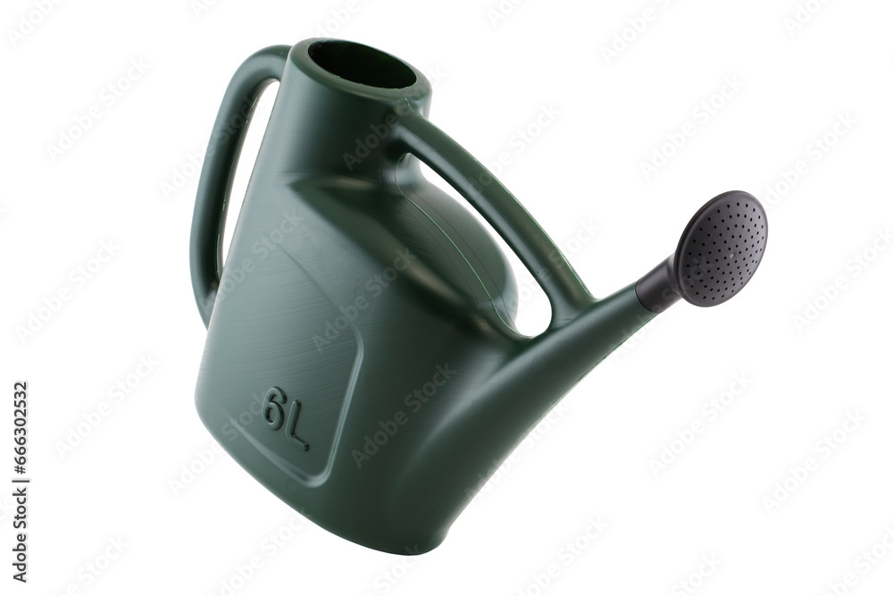 Green watering can inclined isolated on white with clipping path Green watering can inclined isolated on white with clipping path