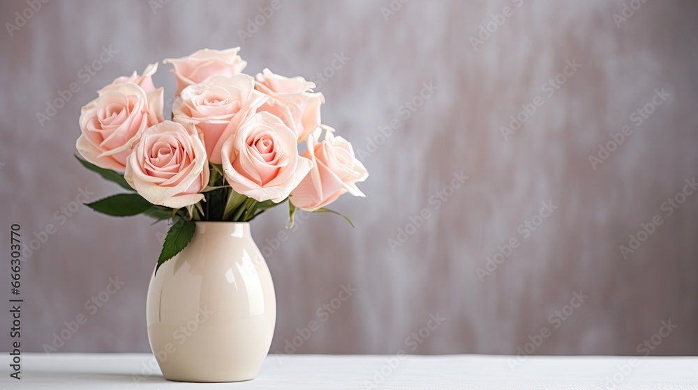 Obraz premium Artificial rose flowers bouquet in vase on a table