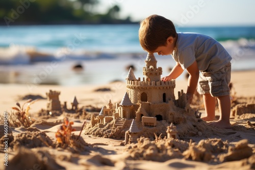 Child building a sandcastle on the beach