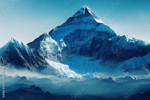 The breathtaking grandeur of snow-encrusted vertiginous peaks. A remote and impassable high-alpine realm bathed in sunlight © jockermax3d