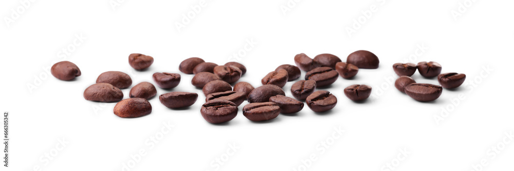 Many roasted coffee beans isolated on white Many roasted coffee beans isolated on white