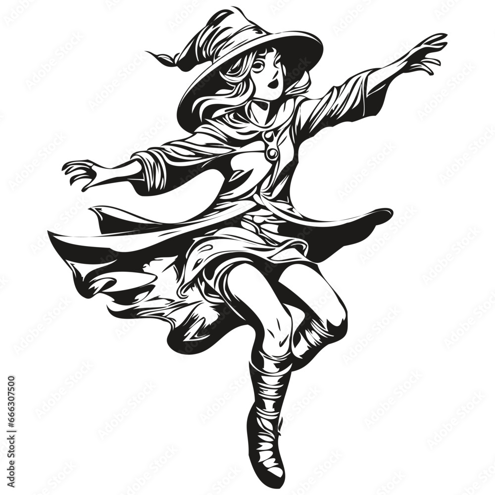 Black and White Phantasmal Image of a Scary Witch for Halloween Black and White Phantasmal Image of a Scary Witch for Halloween