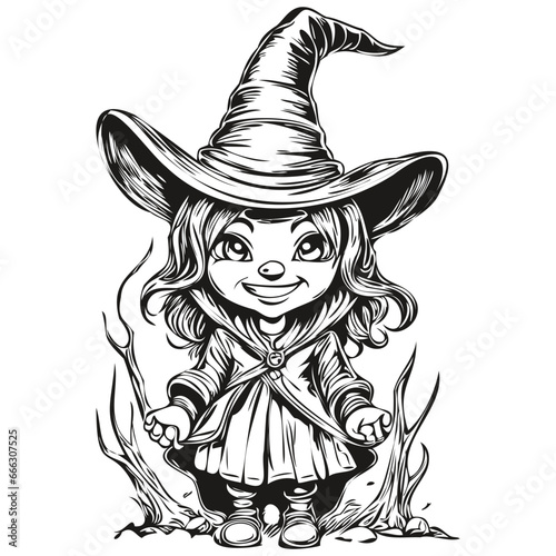 Black and White Phantasmal Witch isolated black silhouette