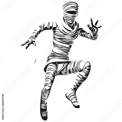 Creepy Halloween Mummy Illustration in Black and White