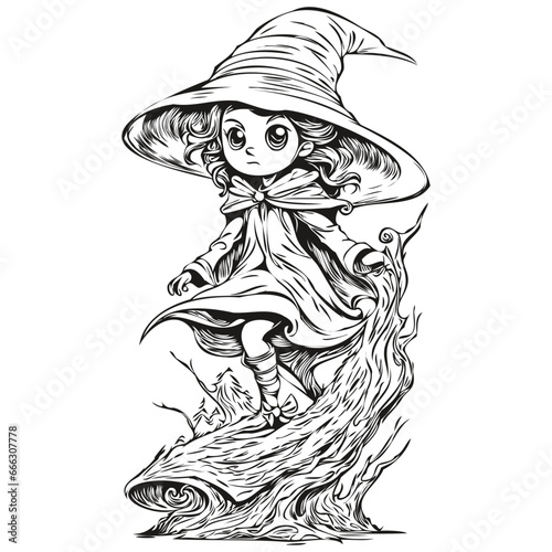 Eerie Hand-Drawn Witch Reflection