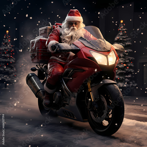 Santa Claus Bring Gift with Big Moto