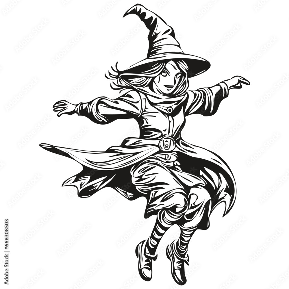 Haunting Hand-Drawn Witchcraft Phenomenon for Halloween Scene Haunting Hand-Drawn Witchcraft Phenomenon for Halloween Scene