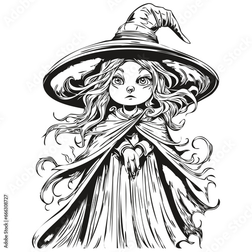 Malevolent Hand-Drawn Reflection of a Witch