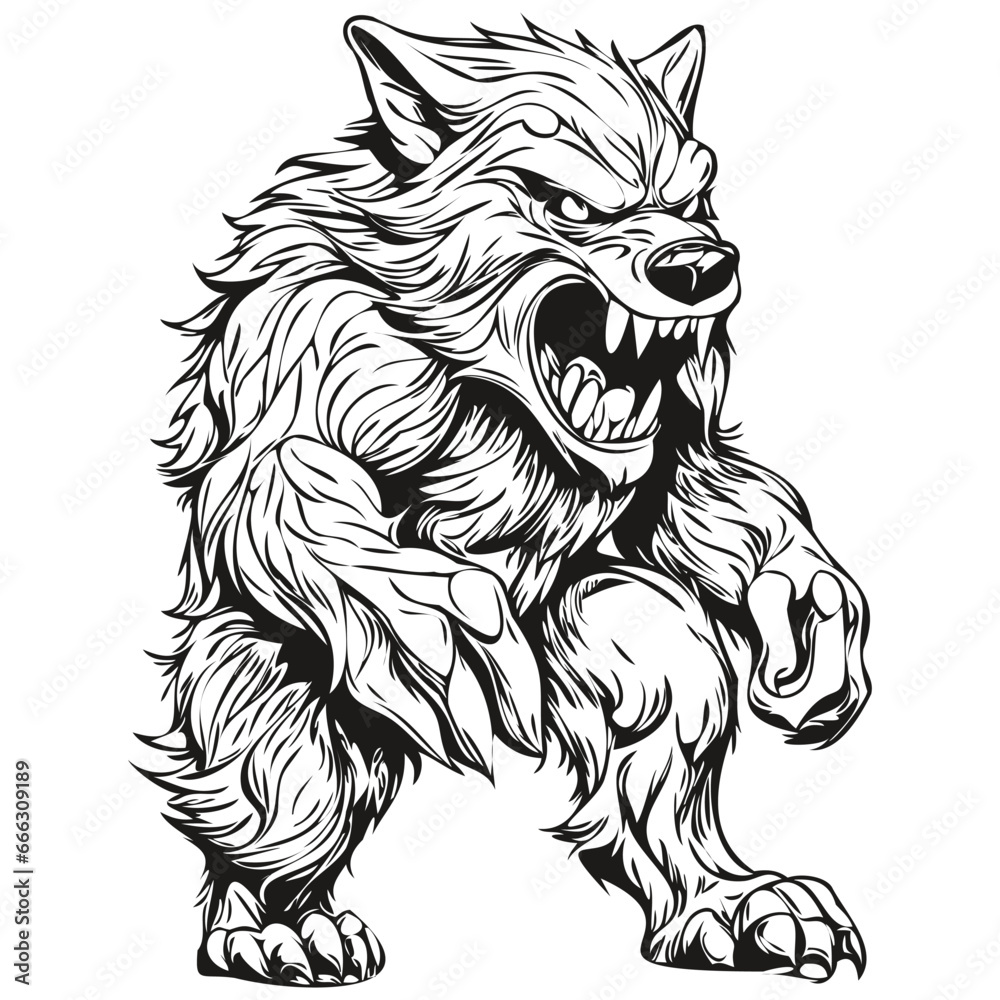 Obraz premium Scary Black and White Werewolf Haunt