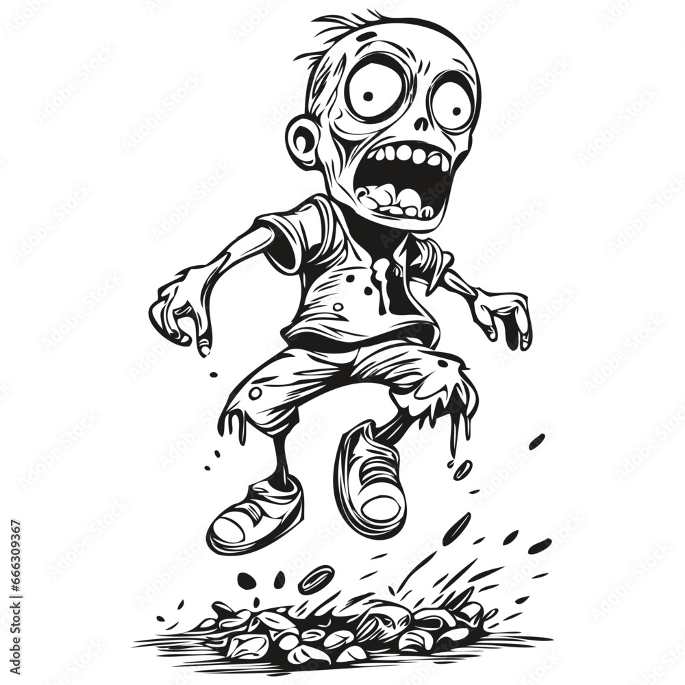 Scary Zombie Reflection in Monochrome for Spooky Image Scary Zombie Reflection in Monochrome for Spooky Image