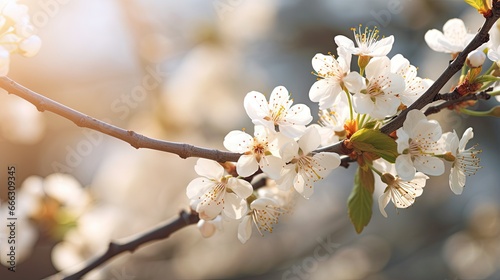 Closeup of white plum blossoms in early spring
