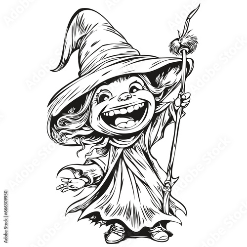 Vector Halloween Witch in Hand-Drawn Style