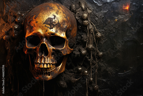 Surreal background with skeleton skull