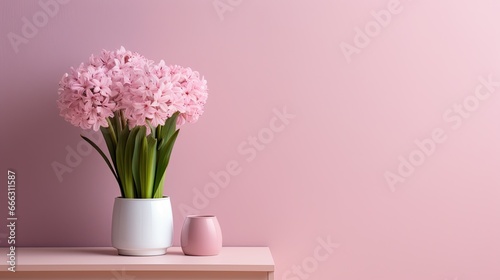 Hyacinth flower in a pot stands on the bedside table