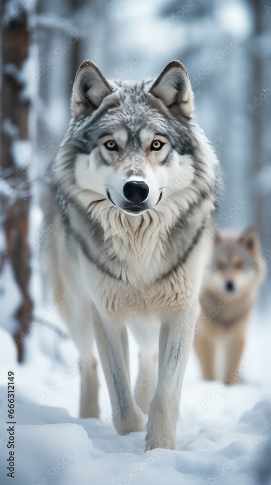 Gray wolves hunting
