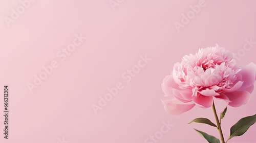 Pink peony flower standing on pink background