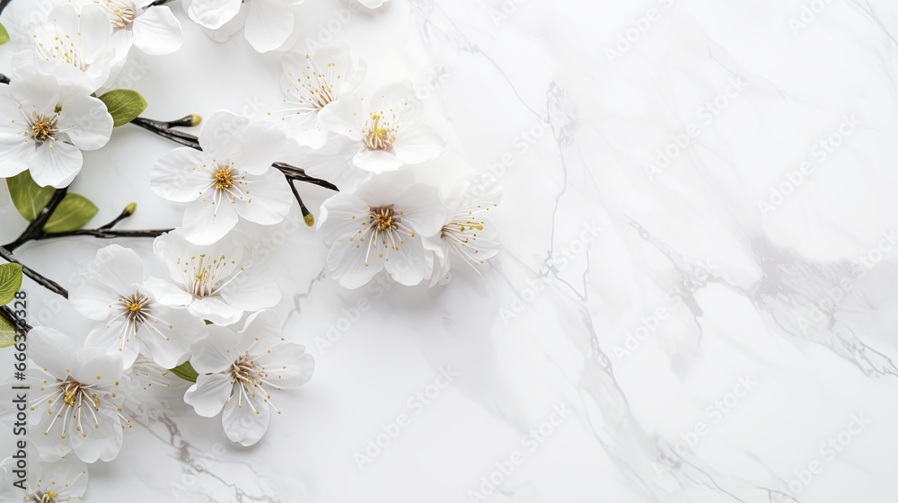 White flowers on a marble background White flowers on a marble background