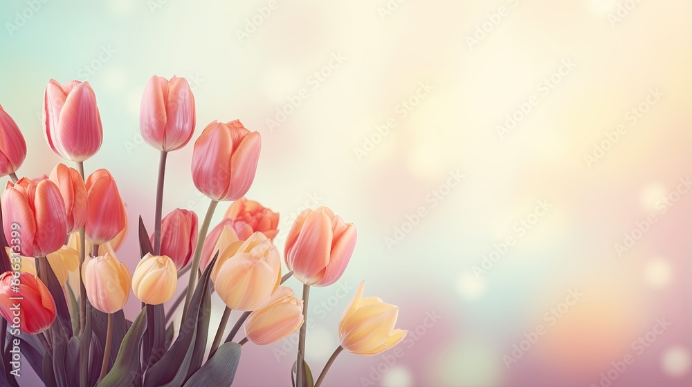 Spring flowers Tulips on pastel colors background Spring flowers Tulips on pastel colors background