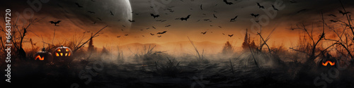 Flying bat silhouettes and halloween pumpkins