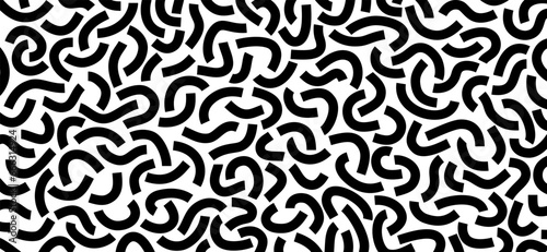 Monochrome doodle pattern. Funny monochrome pattern. Curved lines on white background. © AndS