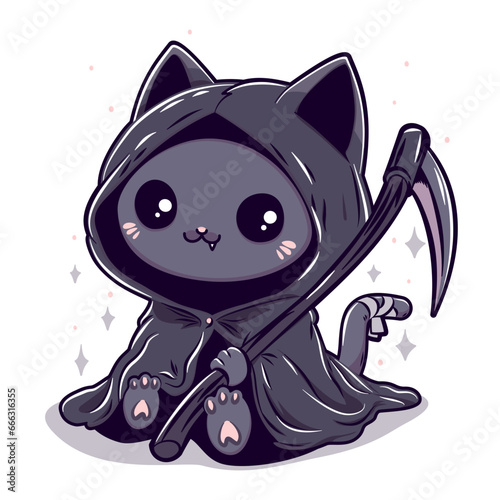 Kot żniwiarz - urocza wektorowa ilustracja w klimacie Halloween.