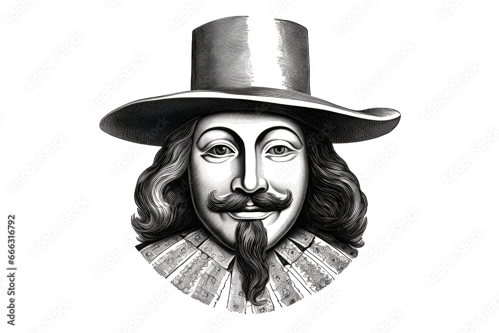 Vintage engraving portrait of Guy Fawkes who plotted to blow up Westminster Palace