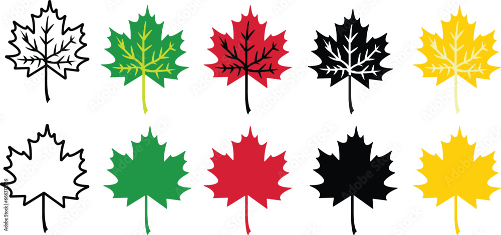 Set of Flat Maple leaf shape icons. Forest and wood symbol signs. Nature tree logo with editable stock. Canada label icons isolated on transparent background. Contour drawing. Minimalist art. Set of Flat Maple leaf shape icons. Forest and wood symbol signs. Nature tree logo with editable stock. Canada label icons isolated on transparent background. Contour drawing. Minimalist art.