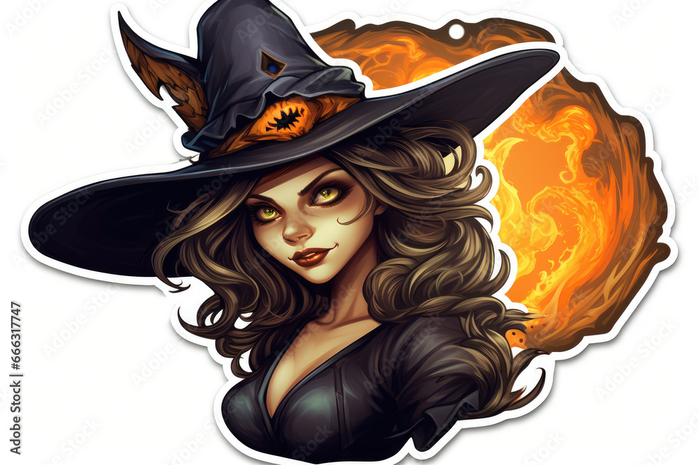 Cool scary witch halloween sticker isolated