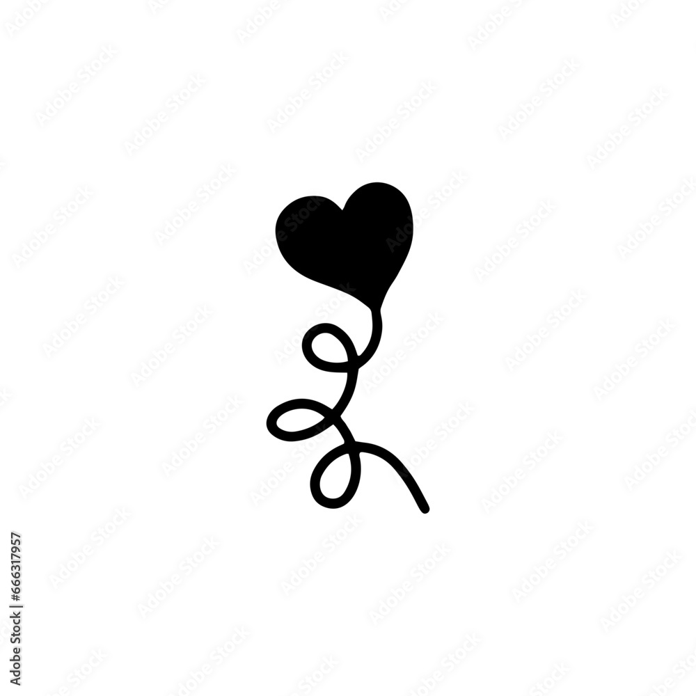 Black heart air balloon illustration in doodle style Black heart air balloon illustration in doodle style
