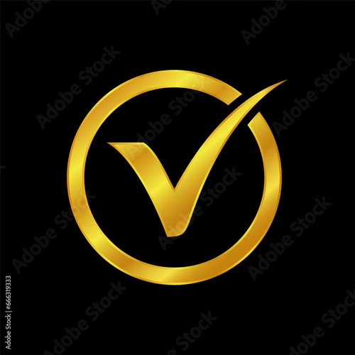 gold colored checkmark vector logo template. Simple mark graphic design