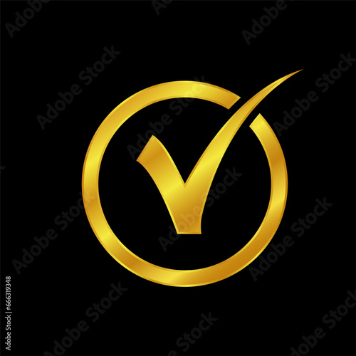 gold colored checkmark vector logo template. Simple mark graphic design
