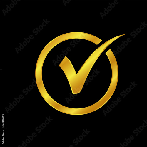gold colored checkmark vector logo template. Simple mark graphic design