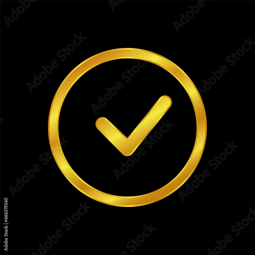 gold colored checkmark vector logo template. Simple mark graphic design