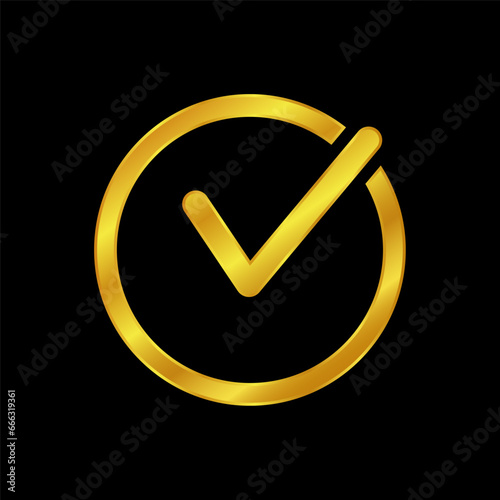 gold colored checkmark vector logo template. Simple mark graphic design