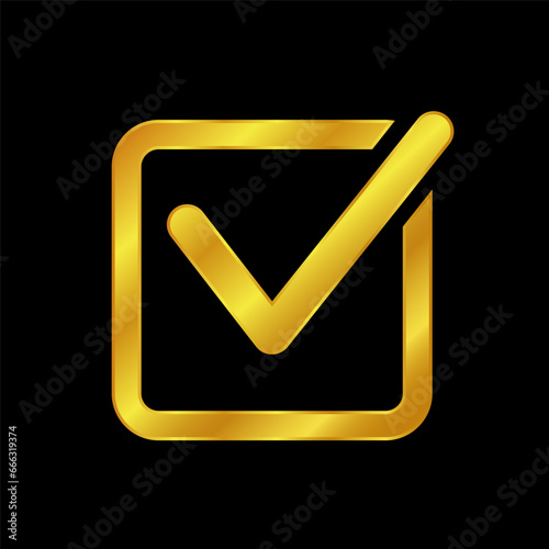 gold colored checkmark vector logo template. Simple mark graphic design