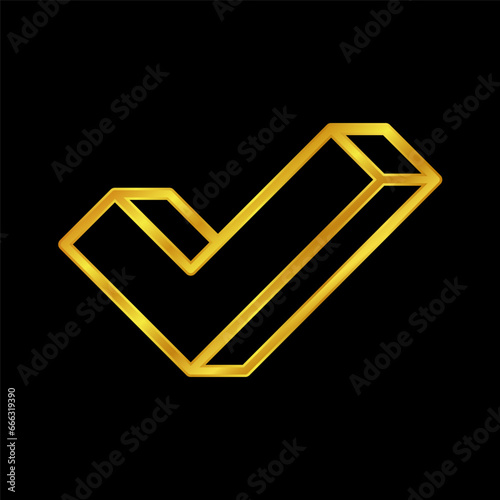 gold colored checkmark vector logo template. Simple mark graphic design