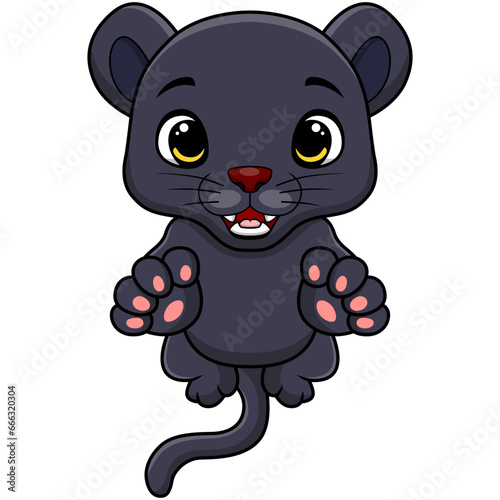 Cute black panther cartoon on white background