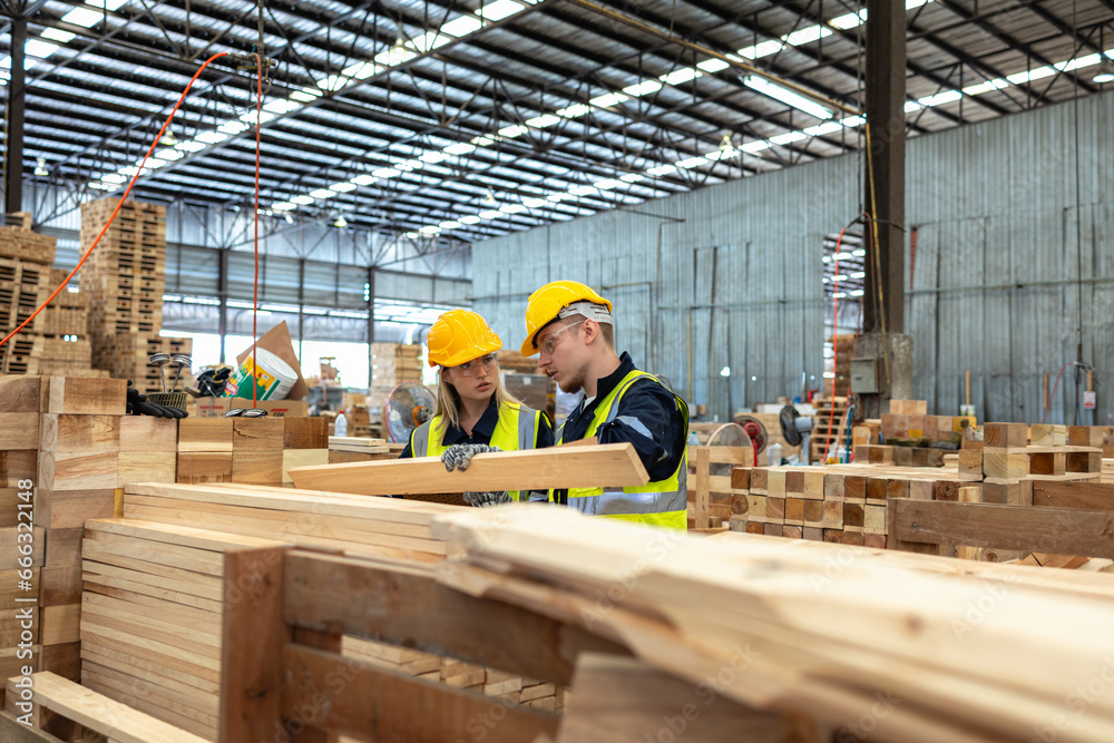 Dedicated Team Analyzing Lumber Quality in Warehouse Dedicated Team Analyzing Lumber Quality in Warehouse