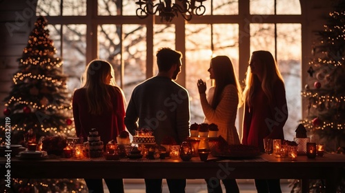 A group s silhouette gathering around a holiday table 