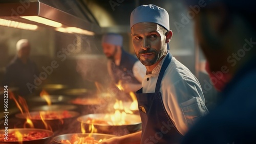chefs cook on a busy day in the kitchen.  cinematic style of photography © Andrei