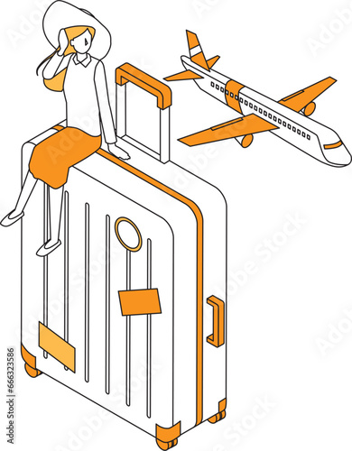 飛行機で旅行する女性