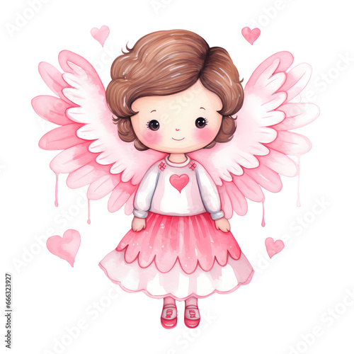 Cute Watercolor Angel Valentine Day Clipart Illustration