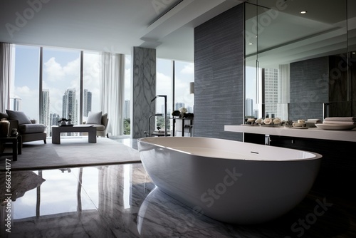modern polished bathroom   tub. Generative AI