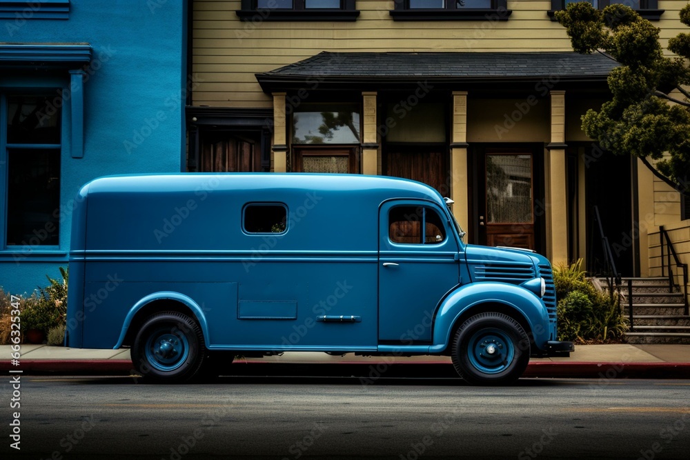 Blue delivery truck. Generative AI
