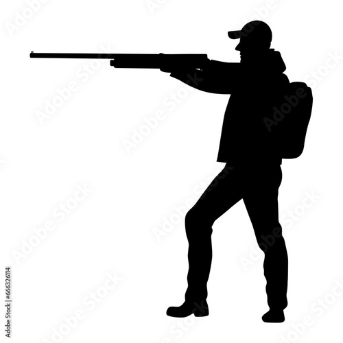 Hunter silhouettes, man hunter with gun silhouette on white background